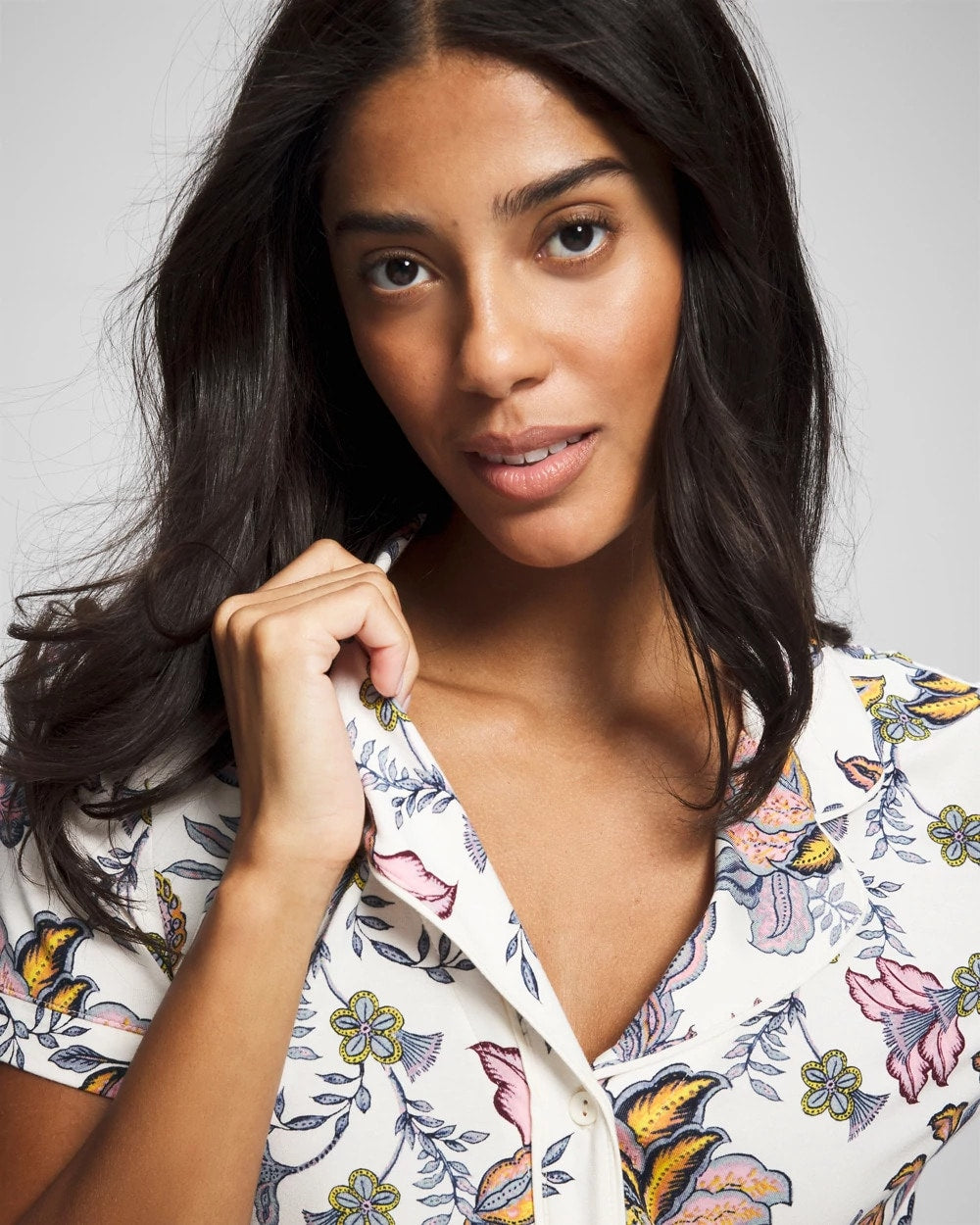 Soma Piped Short Sleeve Notch Collar Pajama Top