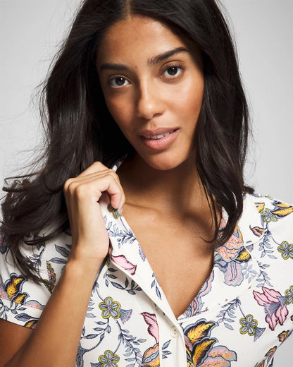 Soma Piped Short Sleeve Notch Collar Pajama Top