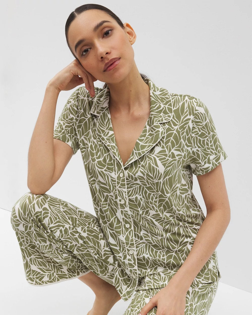 Soma Piped Short Sleeve Notch Collar Pajama Top