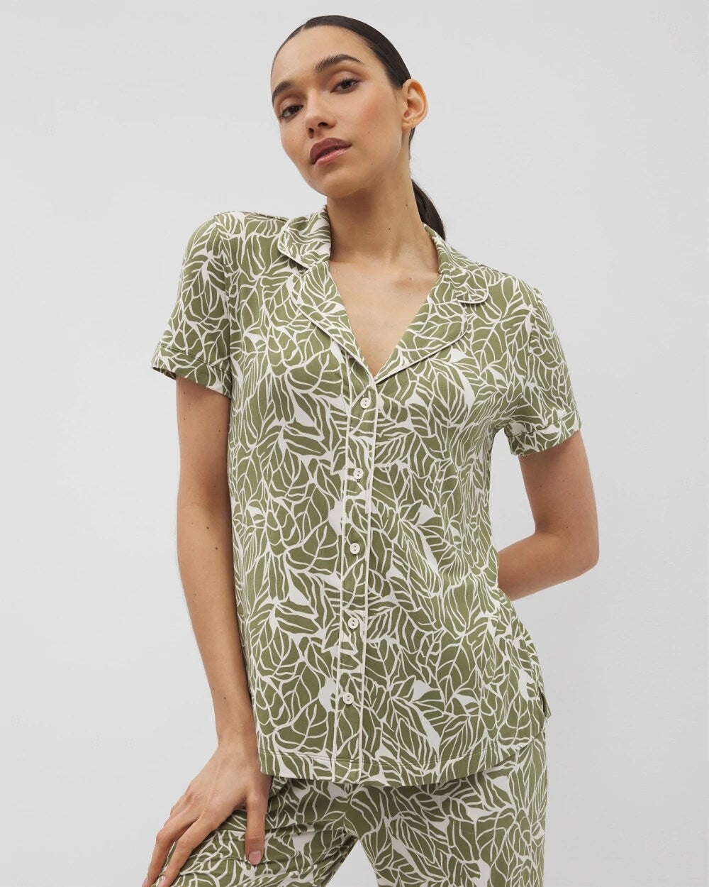 Soma Piped Short Sleeve Notch Collar Pajama Top