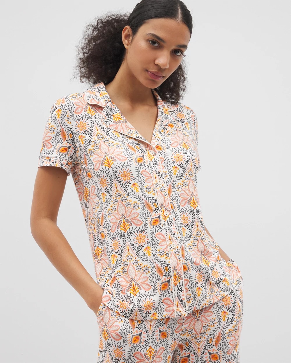 Soma Piped Short Sleeve Notch Collar Pajama Top