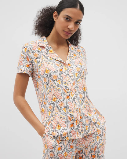 Soma Piped Short Sleeve Notch Collar Pajama Top