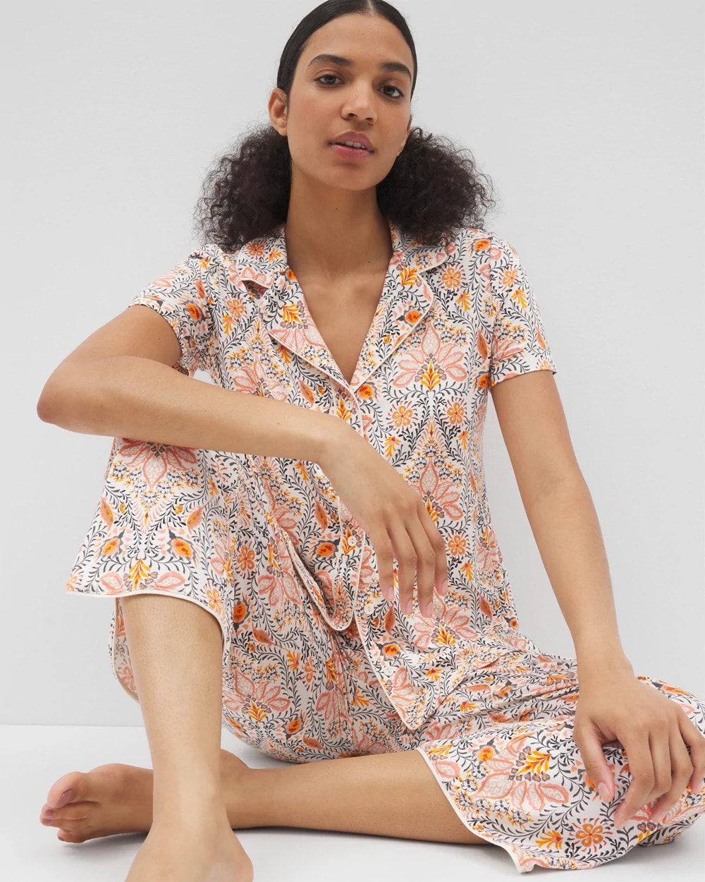 Soma Piped Short Sleeve Notch Collar Pajama Top