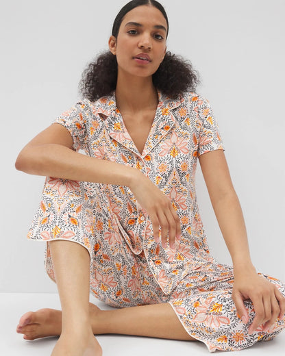 Soma Piped Short Sleeve Notch Collar Pajama Top