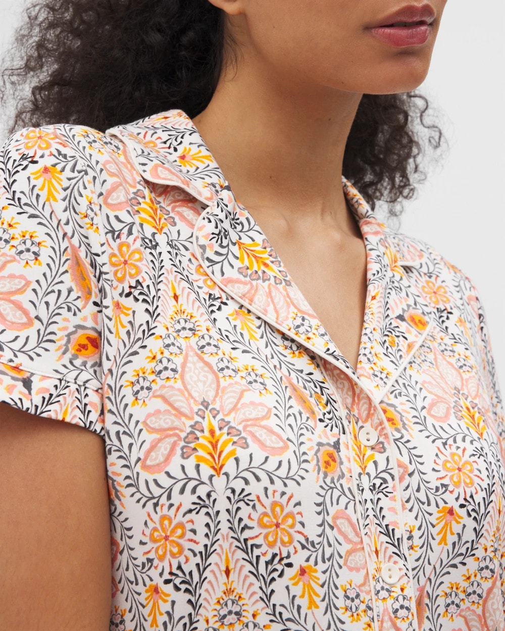Soma Piped Short Sleeve Notch Collar Pajama Top
