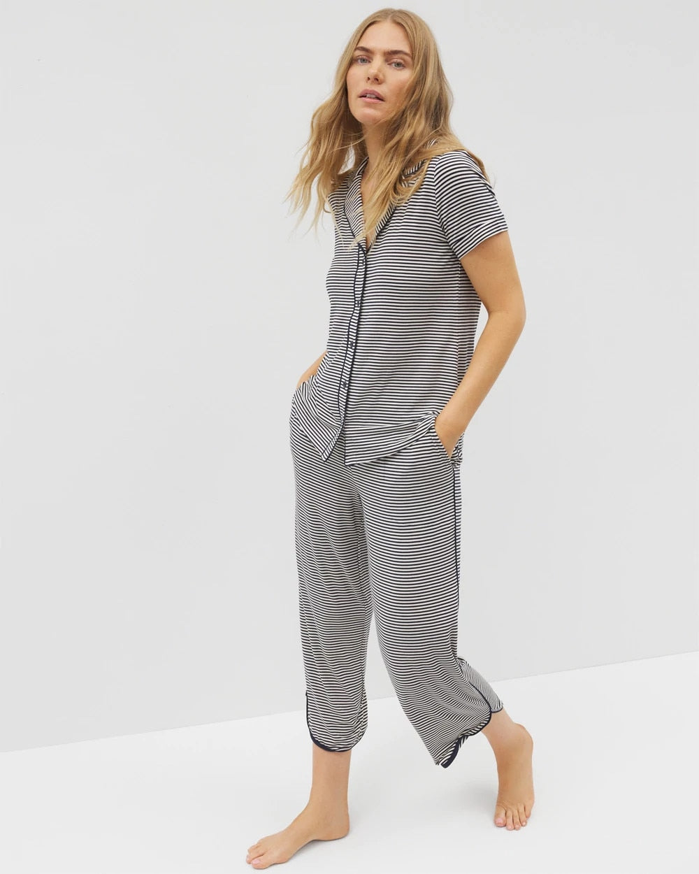 Soma Piped Short Sleeve Notch Collar Pajama Top