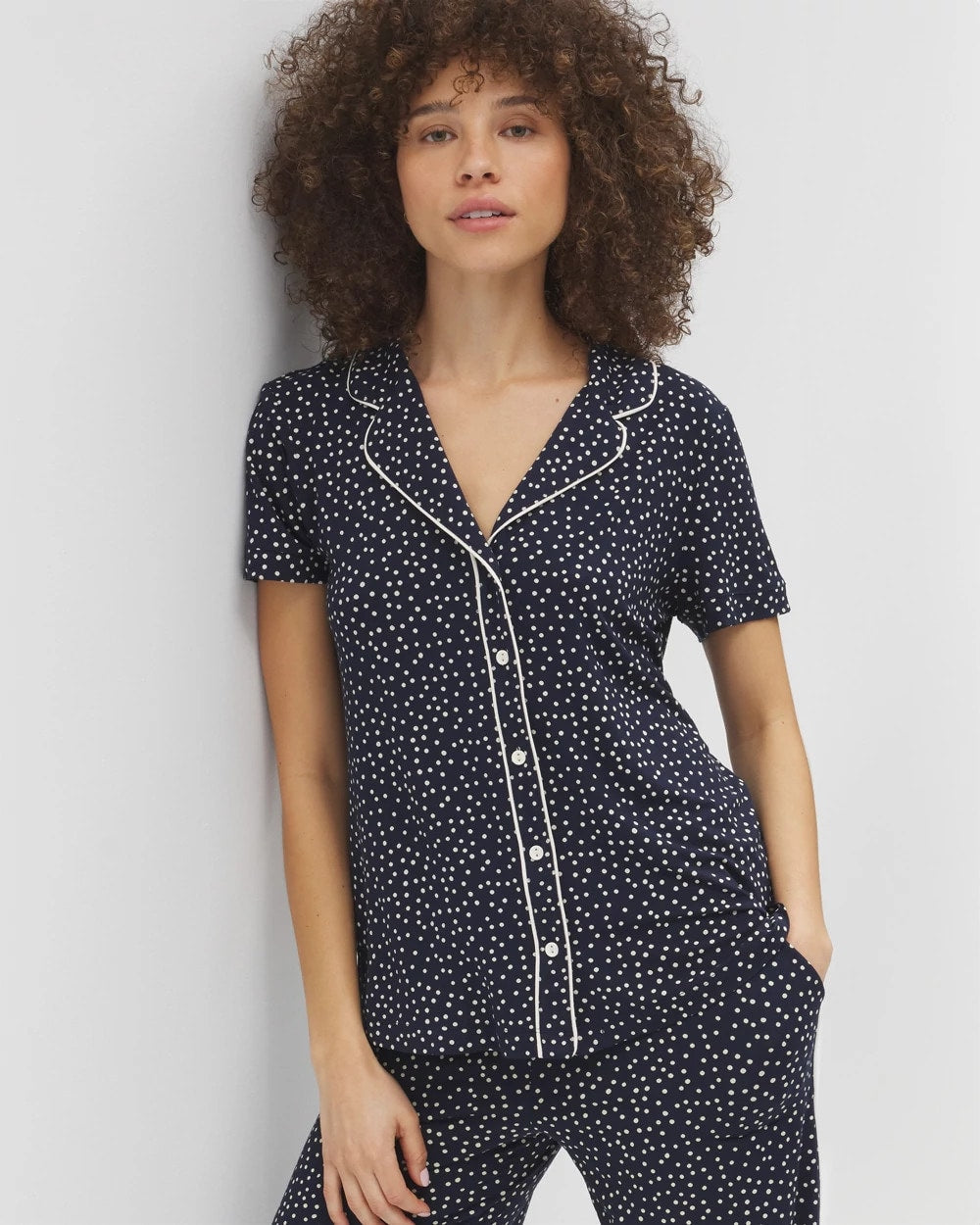 Soma Piped Short Sleeve Notch Collar Pajama Top