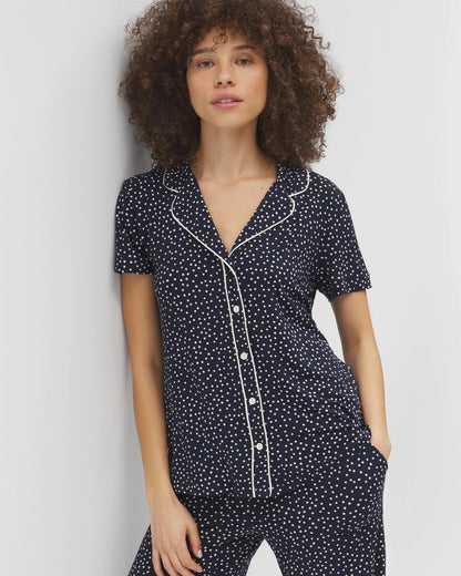 Soma Piped Short Sleeve Notch Collar Pajama Top