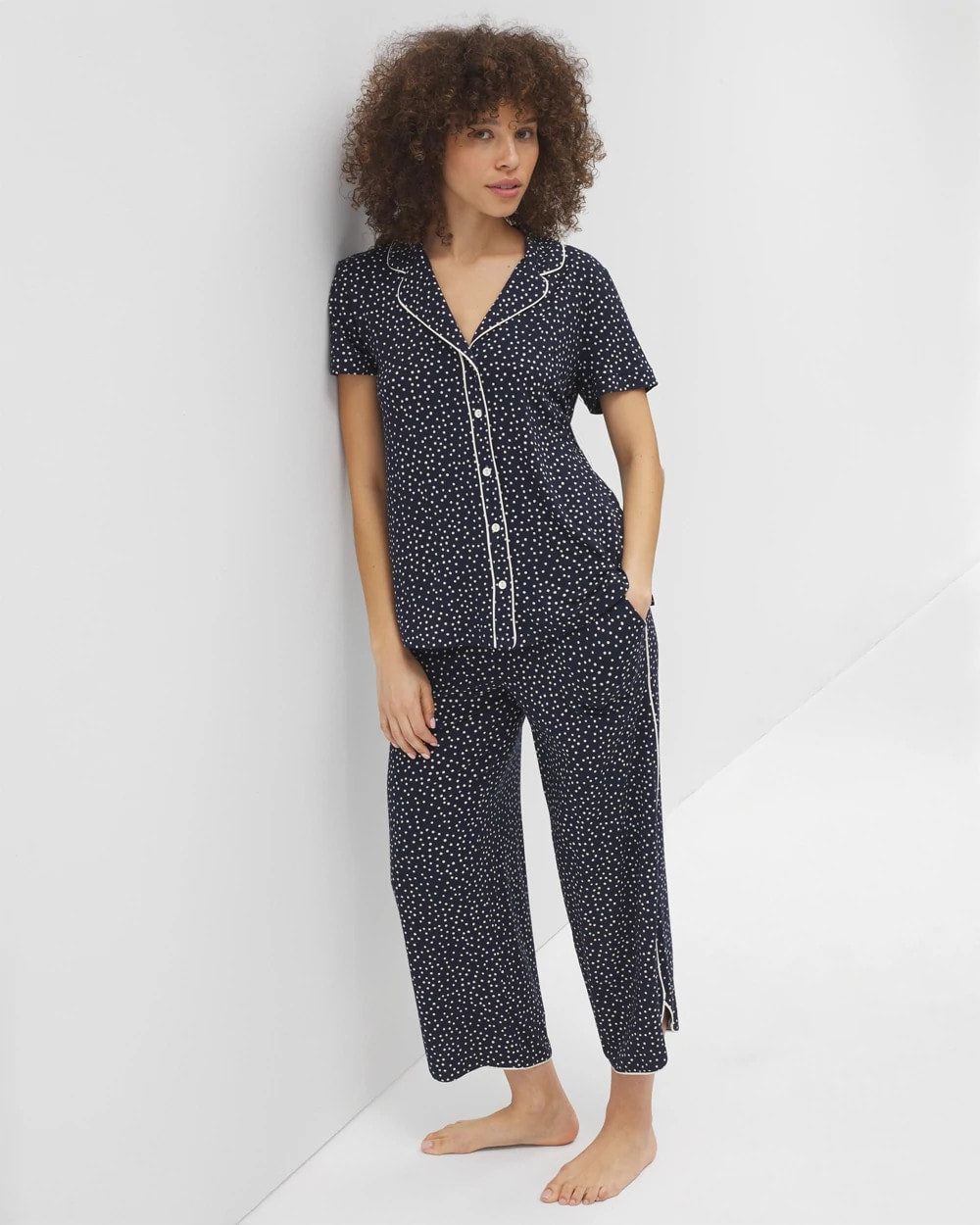 Soma Piped Short Sleeve Notch Collar Pajama Top