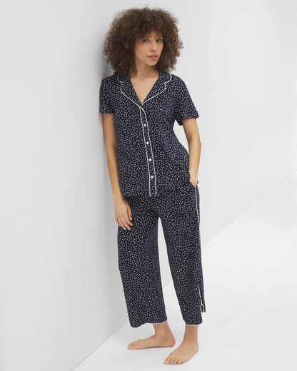 Soma Piped Short Sleeve Notch Collar Pajama Top
