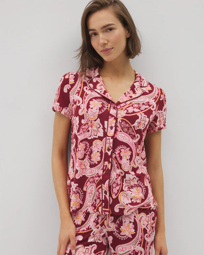 Soma Piped Short Sleeve Notch Collar Pajama Top