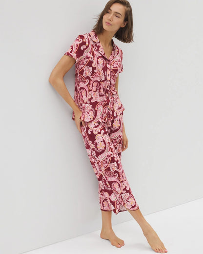 Soma Piped Short Sleeve Notch Collar Pajama Top