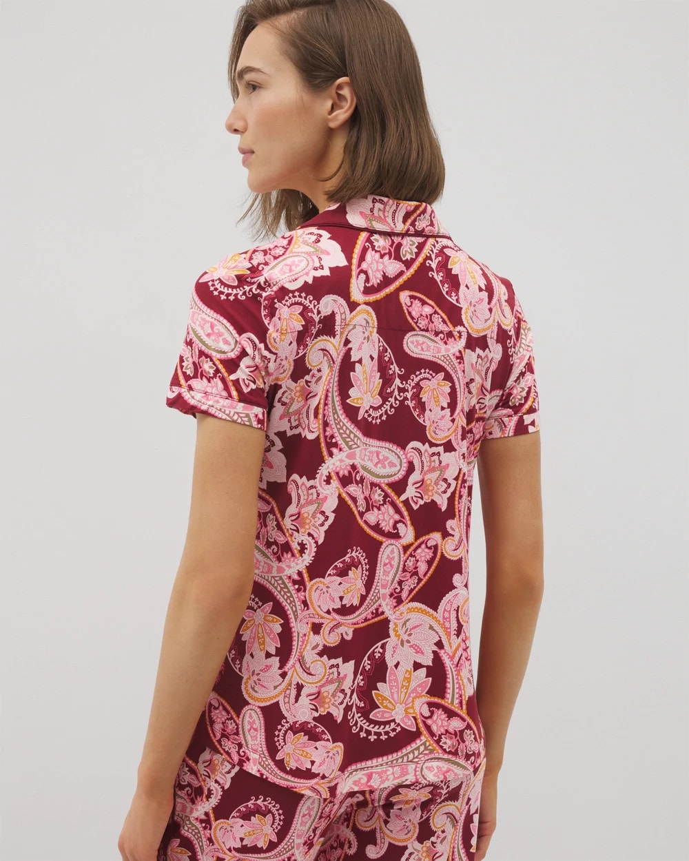 Soma Piped Short Sleeve Notch Collar Pajama Top