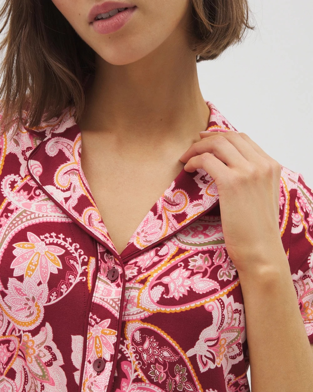 Soma Piped Short Sleeve Notch Collar Pajama Top
