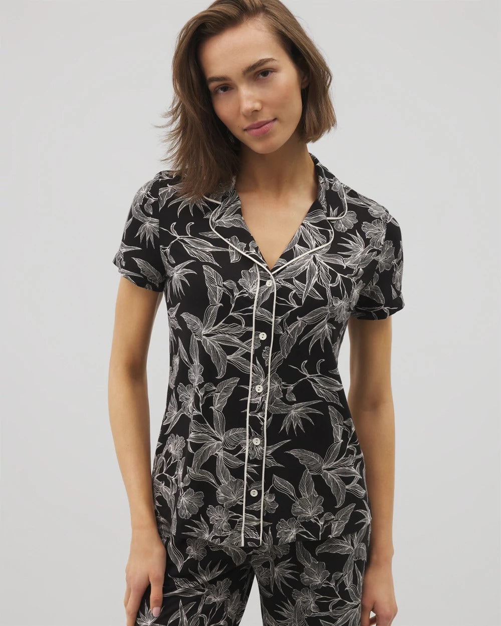 Soma Piped Short Sleeve Notch Collar Pajama Top