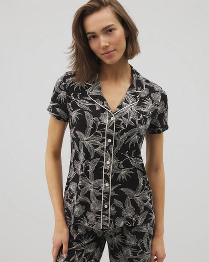 Soma Piped Short Sleeve Notch Collar Pajama Top