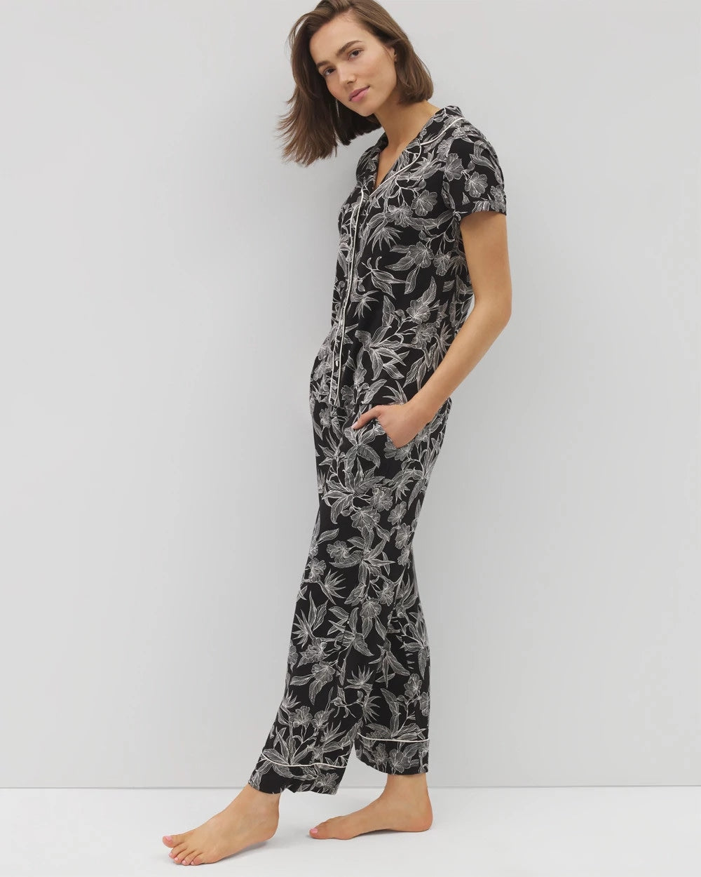 Soma Piped Short Sleeve Notch Collar Pajama Top