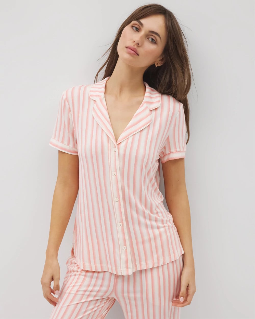 Soma Piped Short Sleeve Notch Collar Pajama Top