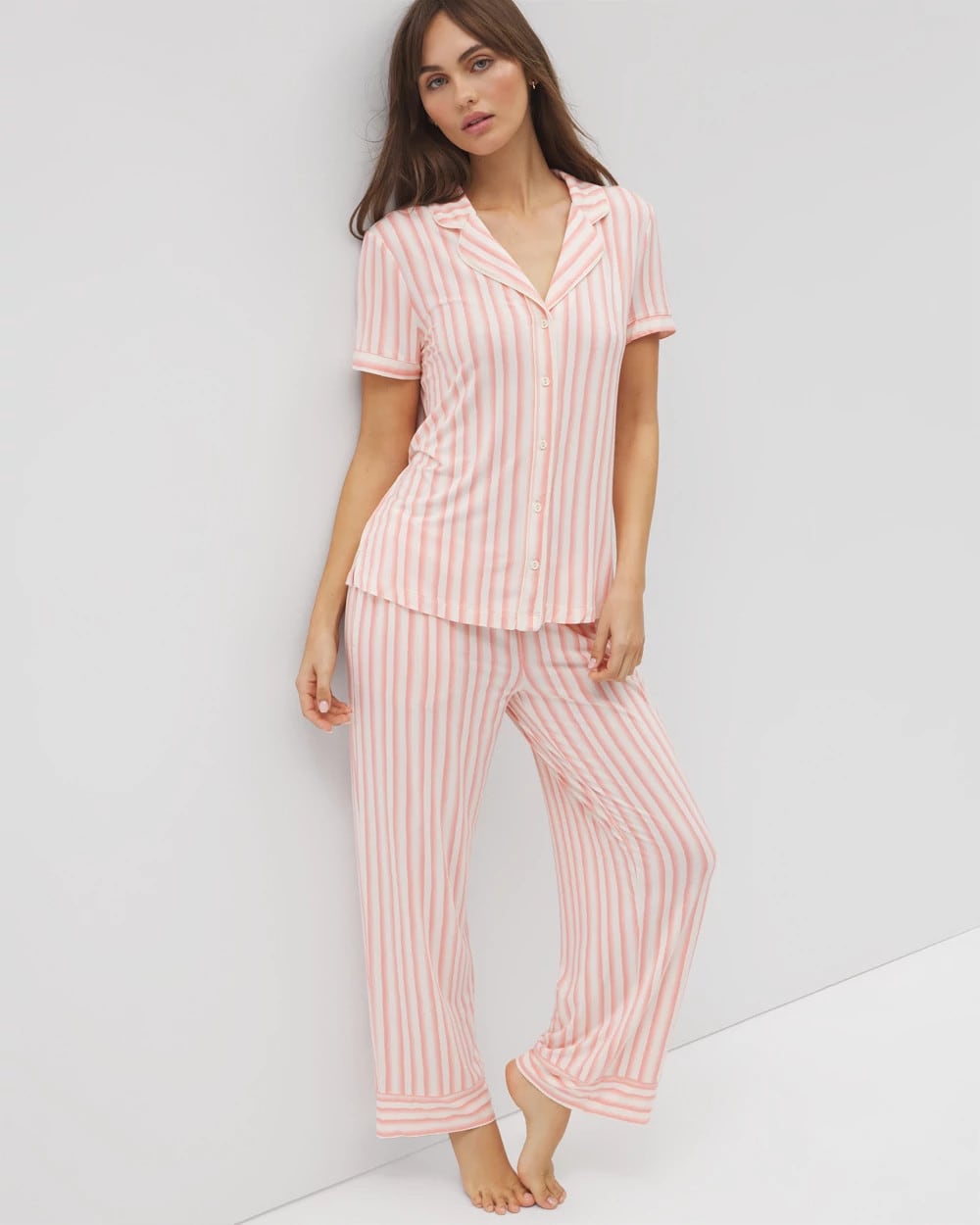 Soma Piped Short Sleeve Notch Collar Pajama Top