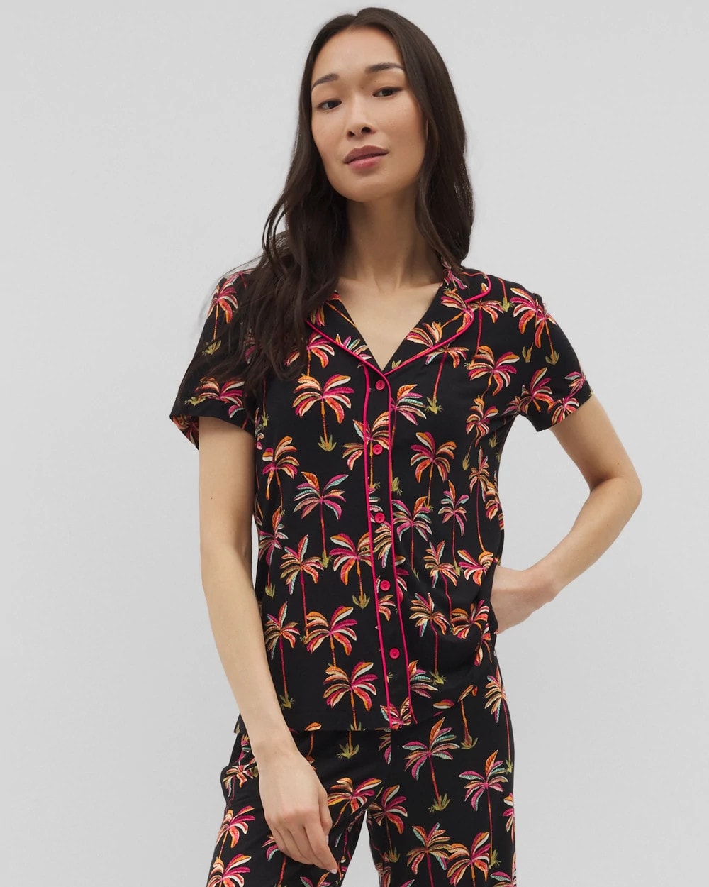 Soma Piped Short Sleeve Notch Collar Pajama Top