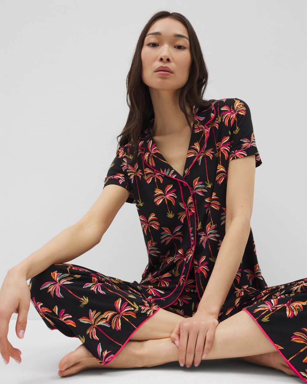 Soma Piped Short Sleeve Notch Collar Pajama Top