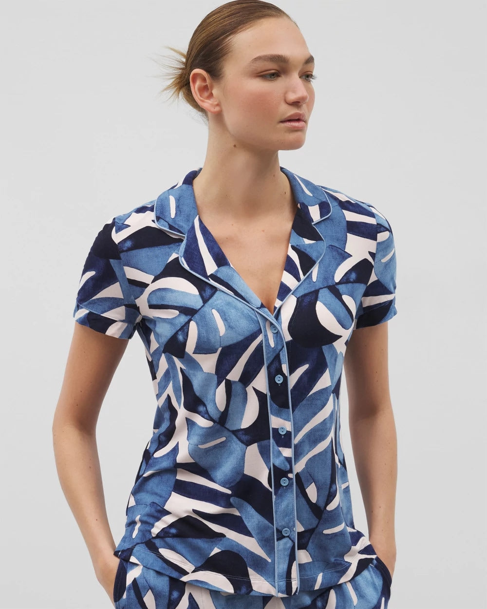 Soma Piped Short Sleeve Notch Collar Pajama Top