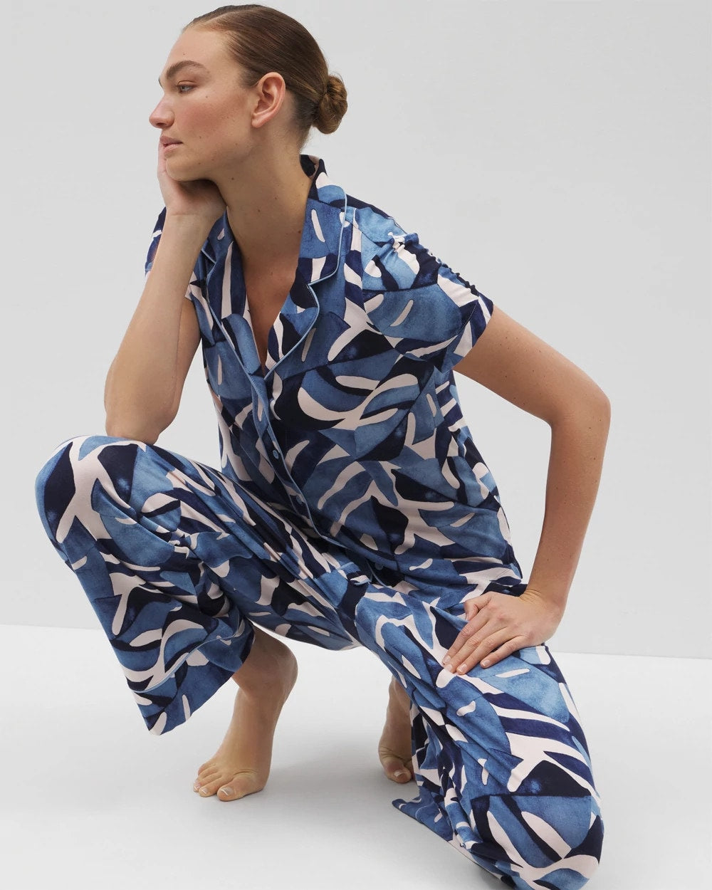 Soma Piped Short Sleeve Notch Collar Pajama Top