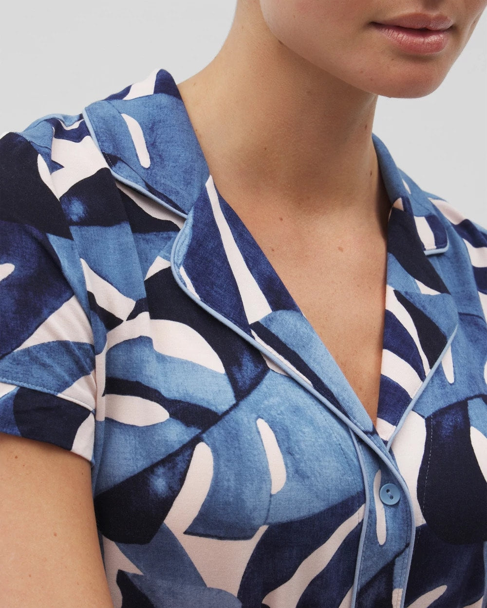 Soma Piped Short Sleeve Notch Collar Pajama Top