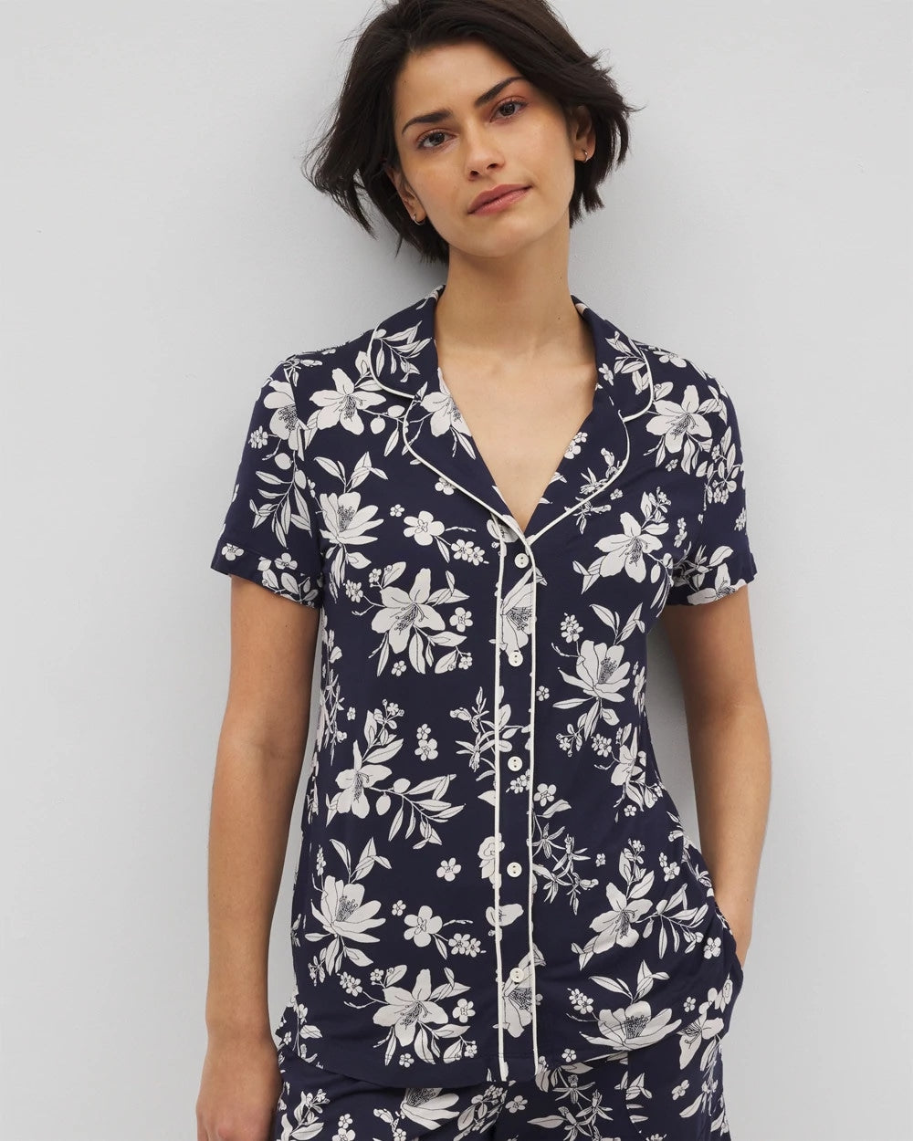 Soma Piped Short Sleeve Notch Collar Pajama Top