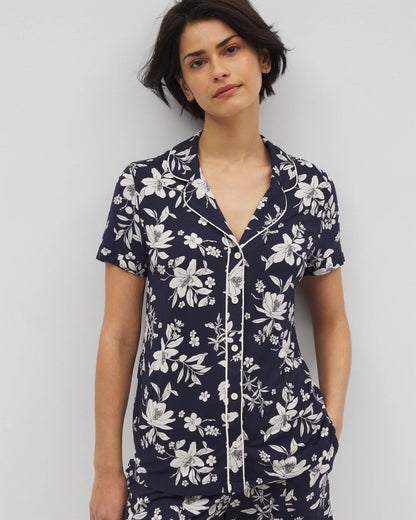Soma Piped Short Sleeve Notch Collar Pajama Top
