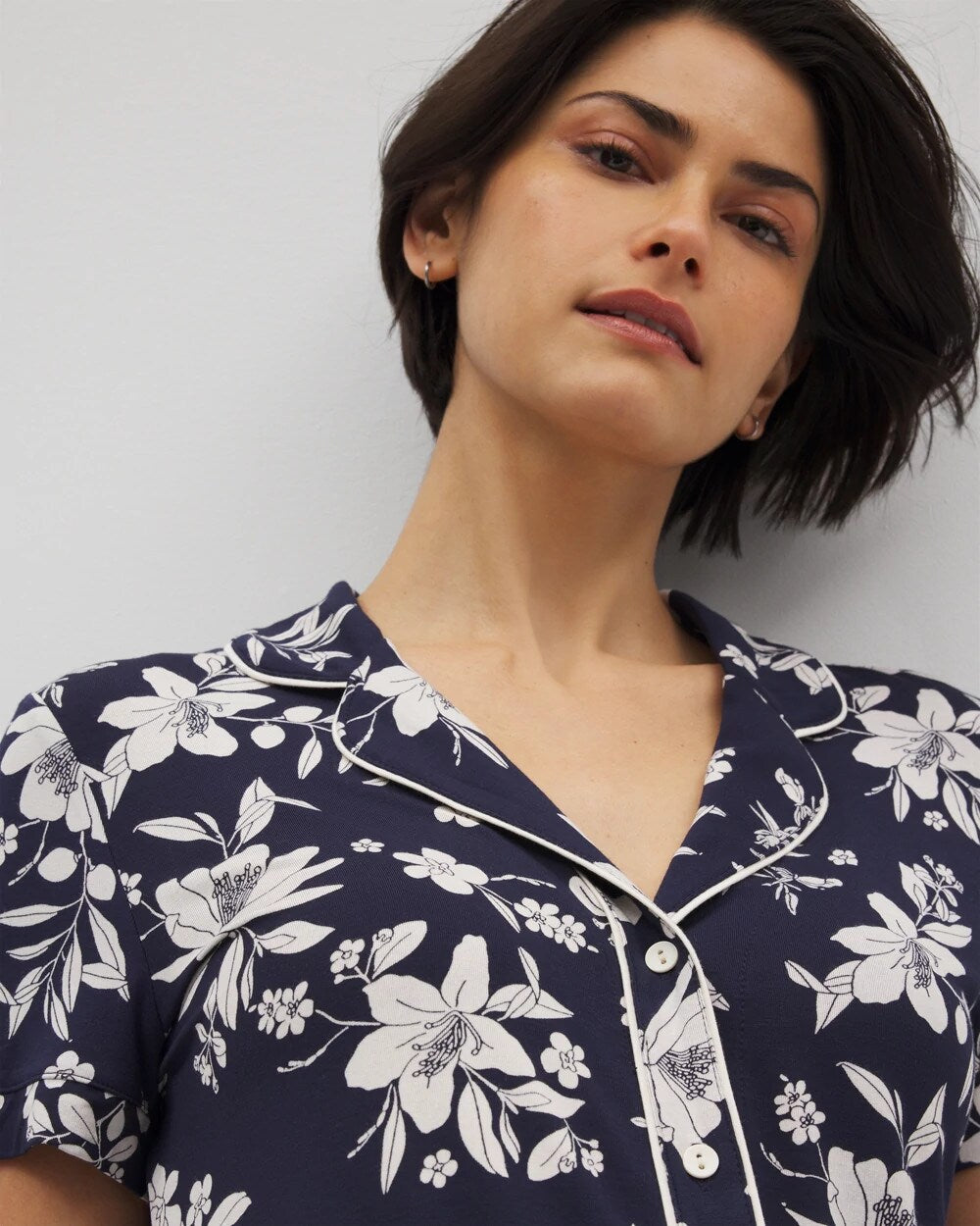 Soma Piped Short Sleeve Notch Collar Pajama Top