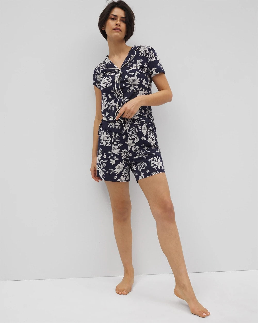Soma Piped Short Sleeve Notch Collar Pajama Top