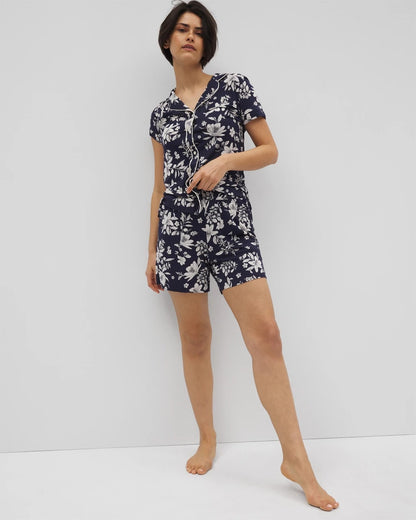 Soma Piped Short Sleeve Notch Collar Pajama Top