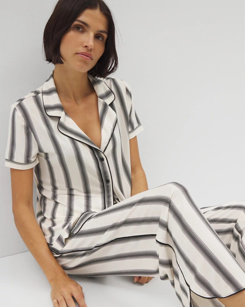 Soma Piped Short Sleeve Notch Collar Pajama Top