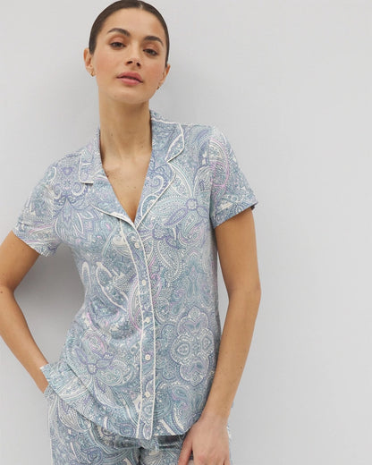 Soma Piped Short Sleeve Notch Collar Pajama Top