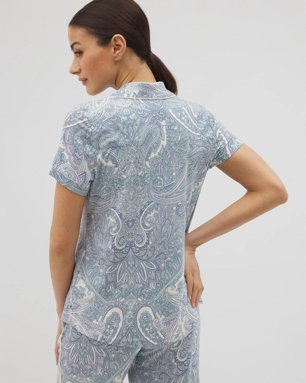 Soma Piped Short Sleeve Notch Collar Pajama Top
