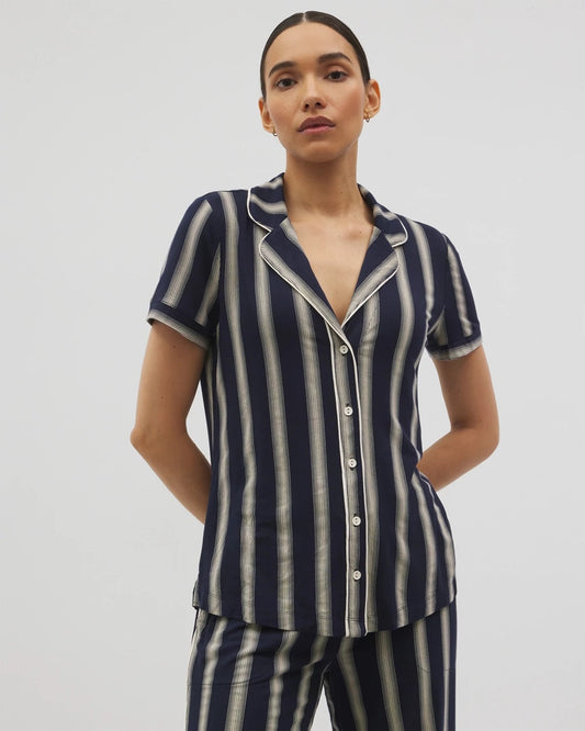 Soma Piped Short Sleeve Notch Collar Pajama Top