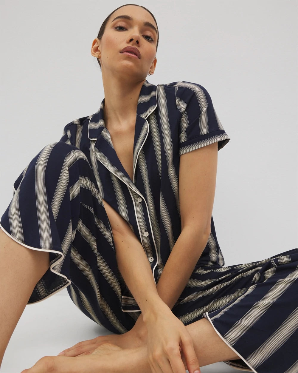Soma Piped Short Sleeve Notch Collar Pajama Top
