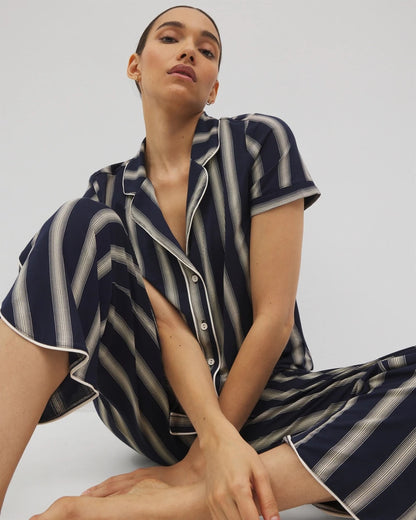 Soma Piped Short Sleeve Notch Collar Pajama Top