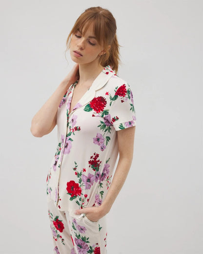 Soma Piped Short Sleeve Notch Collar Pajama Top