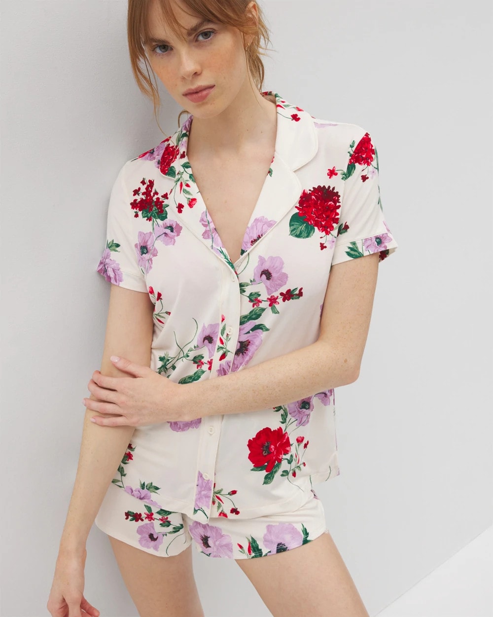 Soma Piped Short Sleeve Notch Collar Pajama Top
