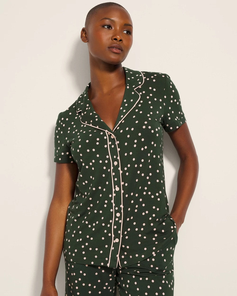 Soma Piped Short Sleeve Notch Collar Pajama Top