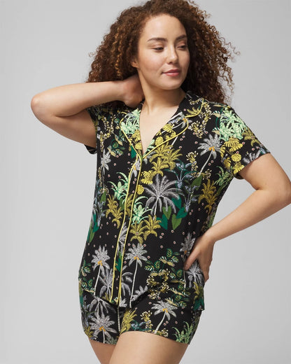 Soma Piped Short Sleeve Notch Collar Pajama Top