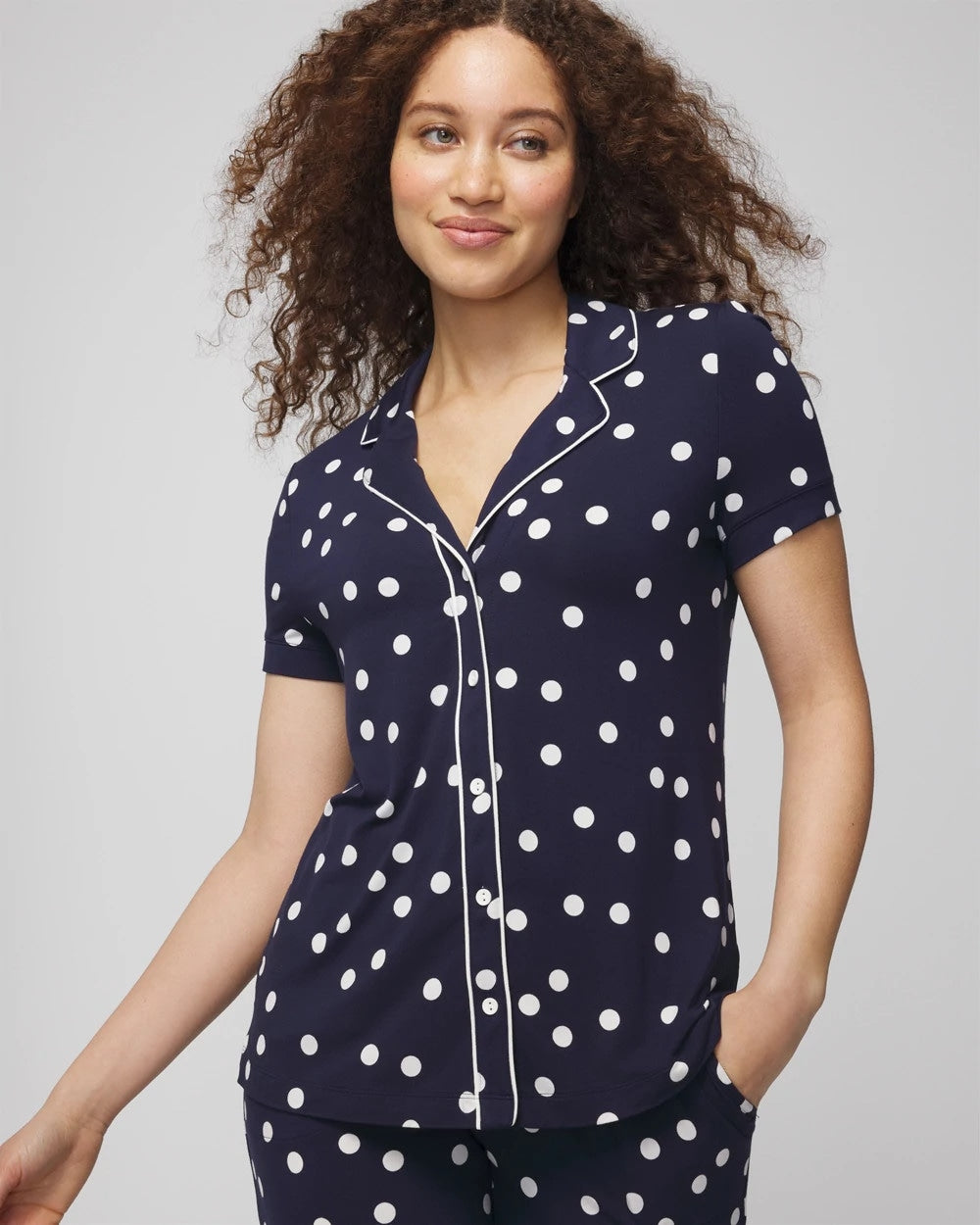 Soma Piped Short Sleeve Notch Collar Pajama Top