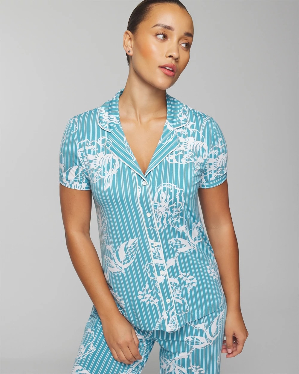 Soma Piped Short Sleeve Notch Collar Pajama Top