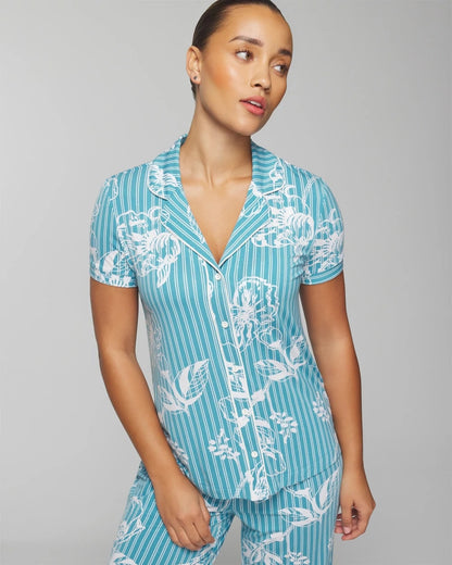 Soma Piped Short Sleeve Notch Collar Pajama Top
