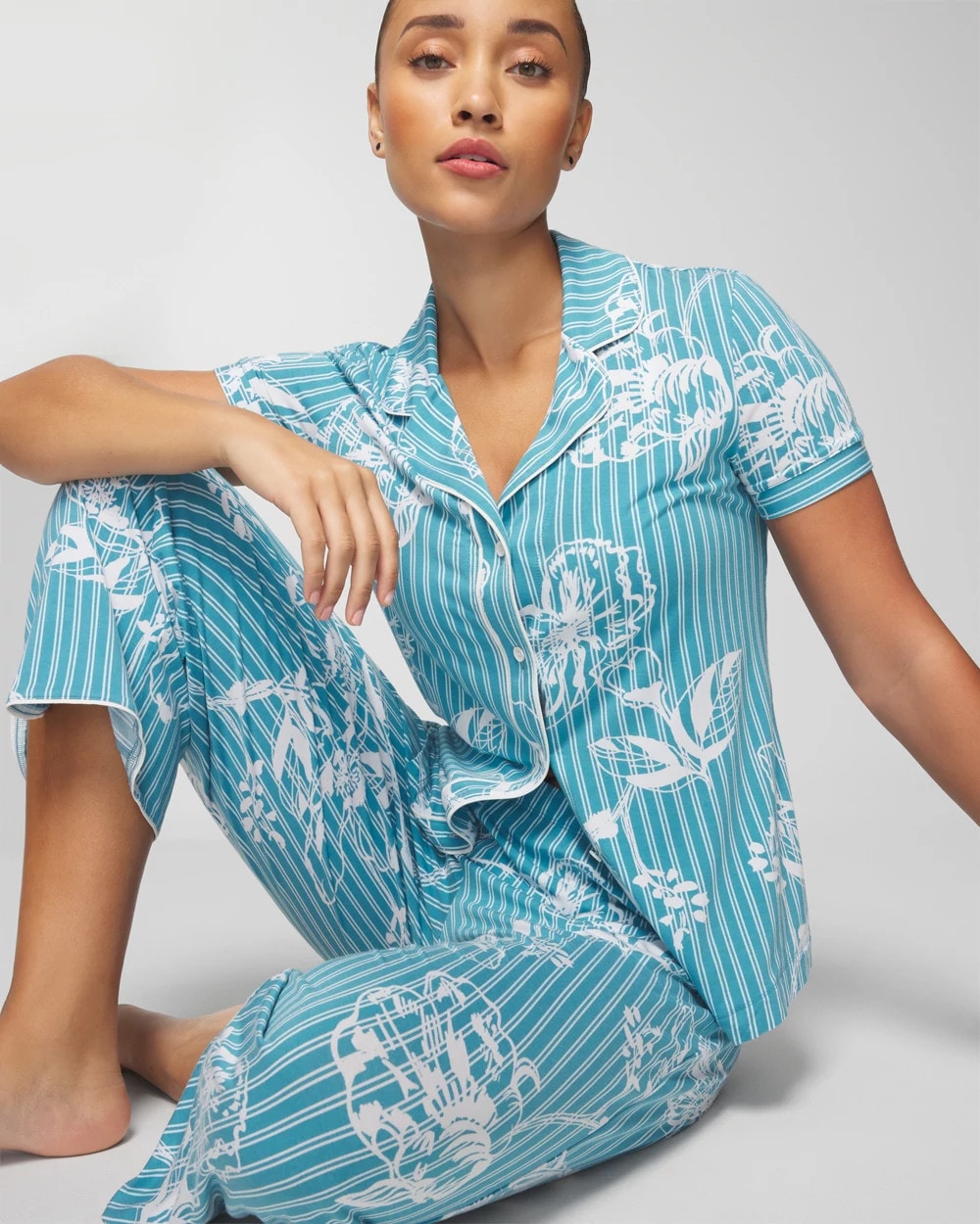 Soma Piped Short Sleeve Notch Collar Pajama Top