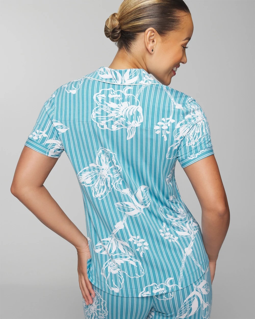 Soma Piped Short Sleeve Notch Collar Pajama Top