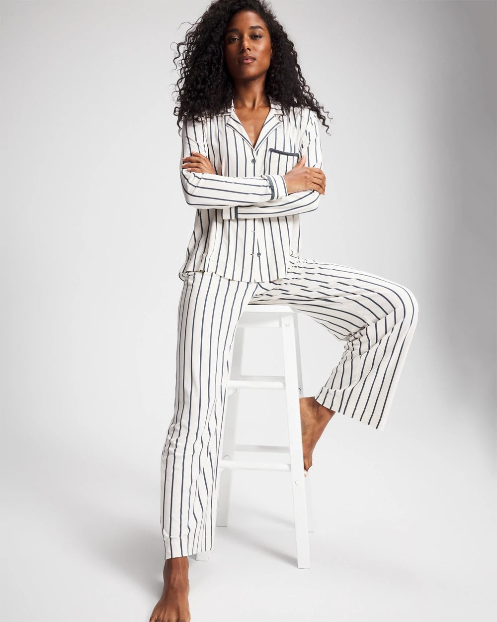 Soma Long-Sleeve Notch Collar Pajama Top
