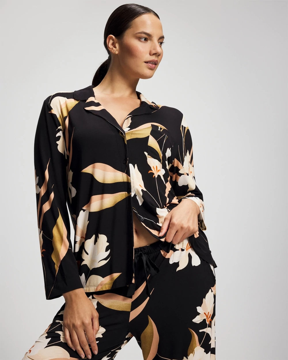 Soma Long-Sleeve Notch Collar Pajama Top